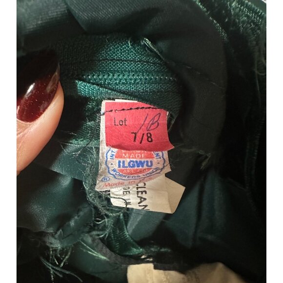 Vintage 80s ILGWU Emerald Green Velvet Taffeta Puff Sleeve Dress USA 7 - Picture 5 of 10